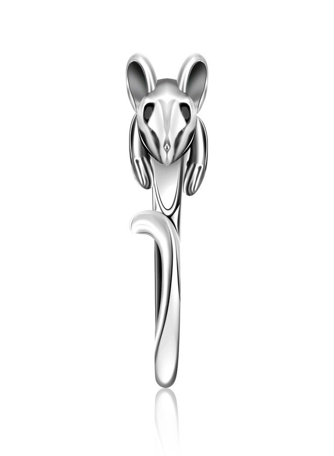 PLwelth Cute Mouse Ring Sliver Dainty Stackable Rings for Women Mouse Lovers Open Forefinger Chunky Rings Adjustable Animal Wrap Ring Statement Jewelry Gifts for Her Birthday Christmas - Image 1